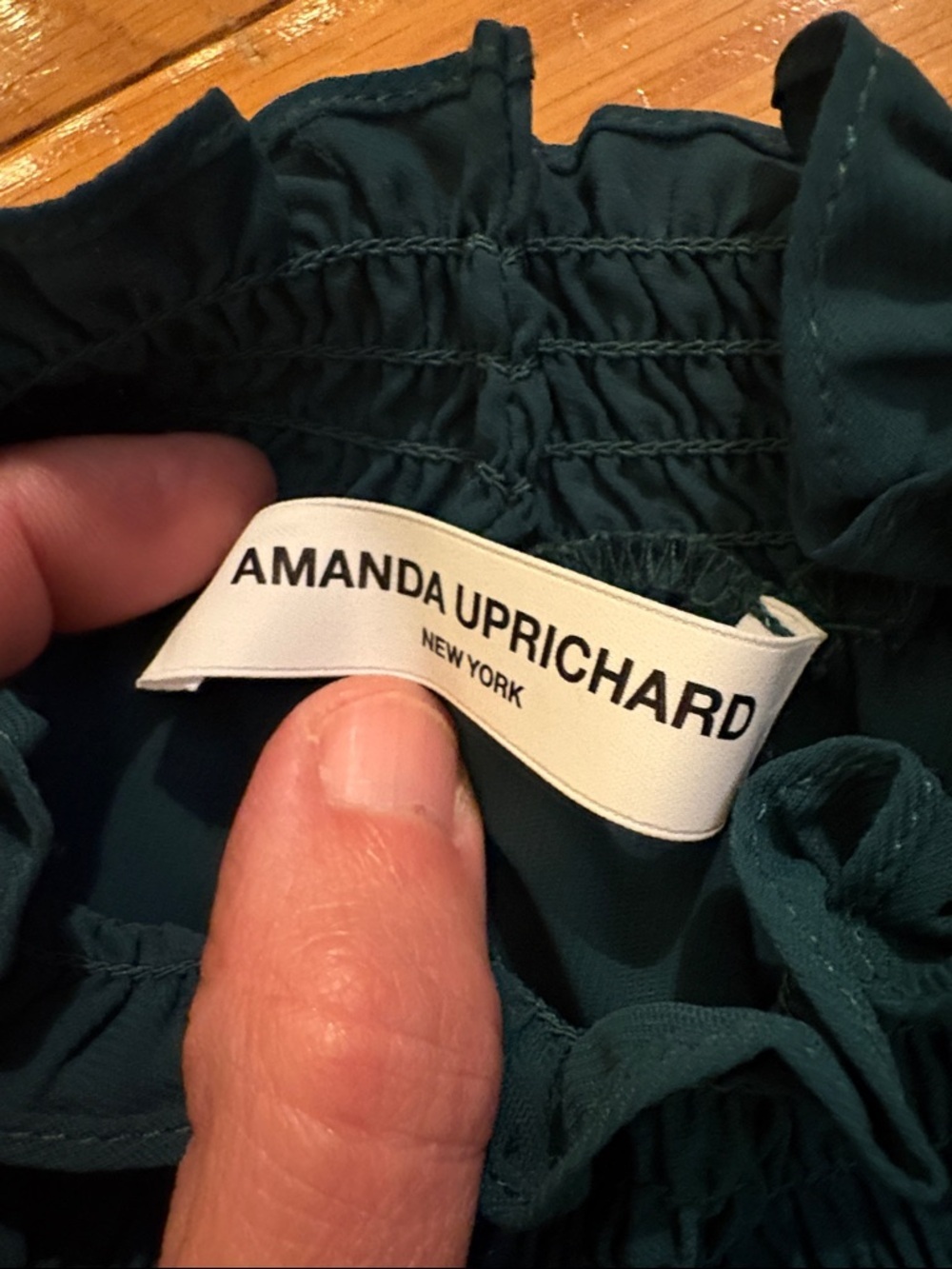 Amanda Uprichard Dark Teal Long Sleeve Smocked Waist Mini Dress - Picture 2 of 10